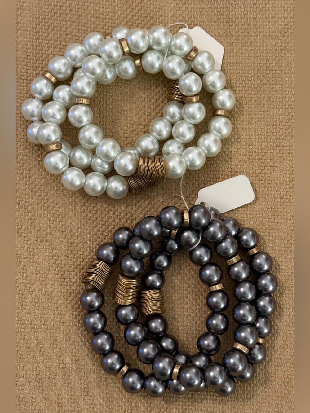 2 Elegant Faux Pearl Multi-Strand Stretch Bracelet Sets